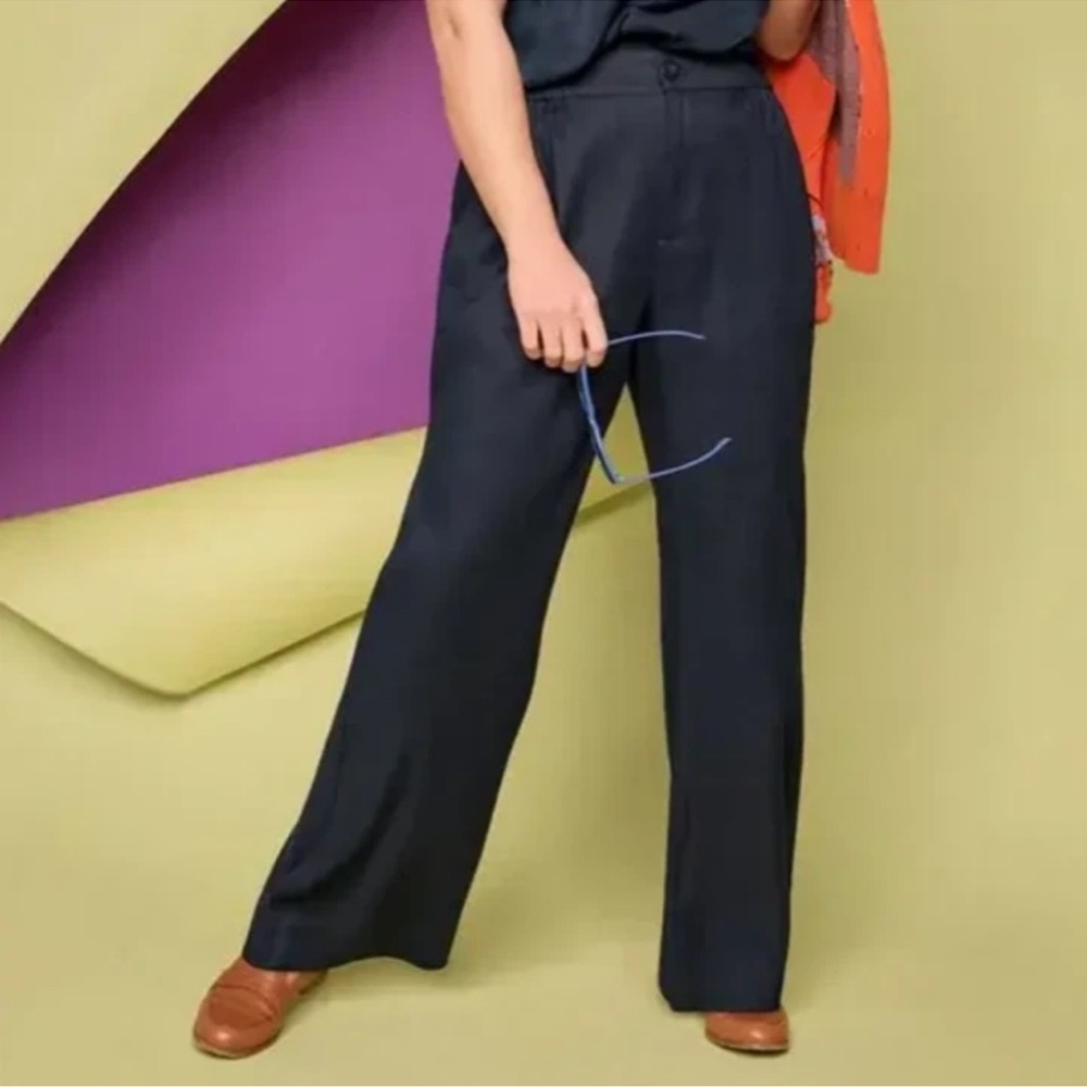 Cabi Linen Spandex Stretch Blend Finale Navy Trousers Pants Pockets #6425 - Picture 3 of 16